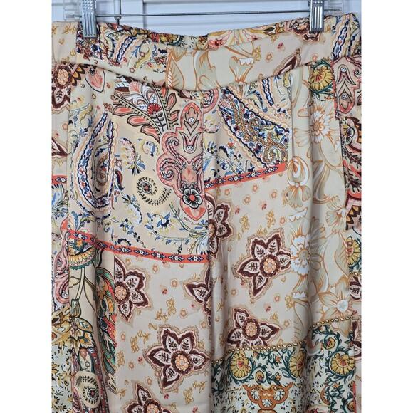 Rachel Zoe Womens Wide Leg Satin Pants Large Multicolor Floral Pull On Boho Hipp - Picture 4 of 6